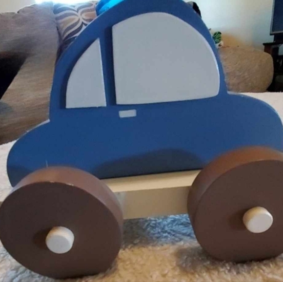 wooden little blue car pull toy. great christmas gifts - Picture 2 of 2